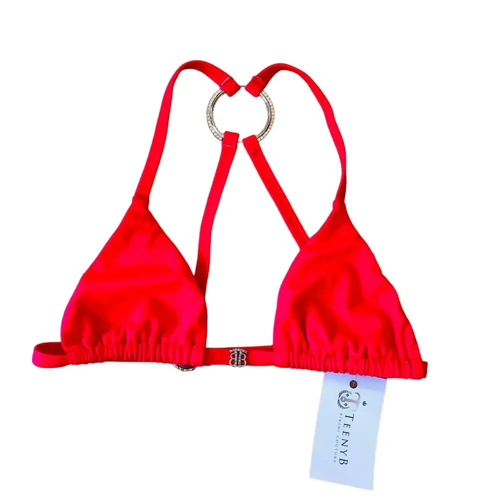 New TeenyB 3 Rings Triangle Bikini Red Thrills Top Rhinestones Women's Size L - Picture 3 of 8